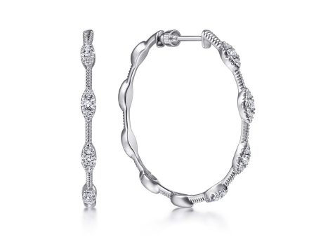 14K White Gold 30mm Round Classic Diamond Hoop Earrings Online now