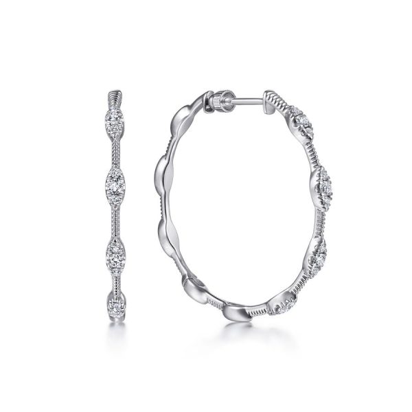 14K White Gold 30mm Round Classic Diamond Hoop Earrings Online now