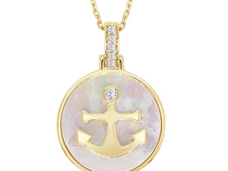 Mother of Pearl Anchor Pendant 14k Yellow Gold Online now