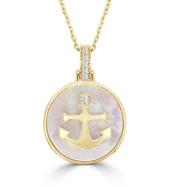 Mother of Pearl Anchor Pendant 14k Yellow Gold Online now