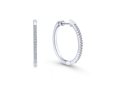 14K White Gold Tiger Claw Set 20mm Round Classic Diamond Hoop Earrings Hot on Sale