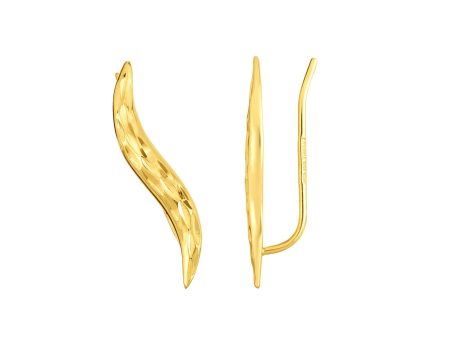 14K Gold Diamond Cut Curved Ear Climber For Cheap