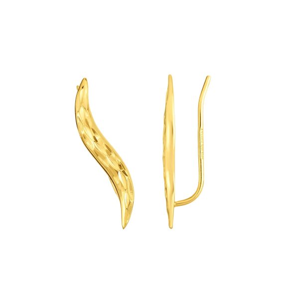 14K Gold Diamond Cut Curved Ear Climber For Cheap