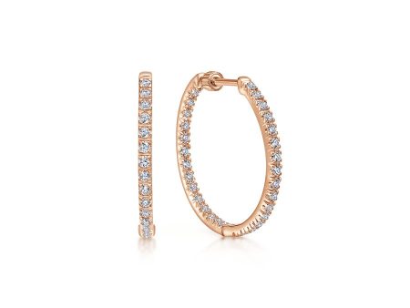 14k Rose Gold Classic Inside Out Diamond Hoop Earrings Sale