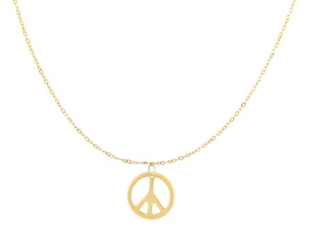 14K Gold Polished Peace Sign Necklace on Sale