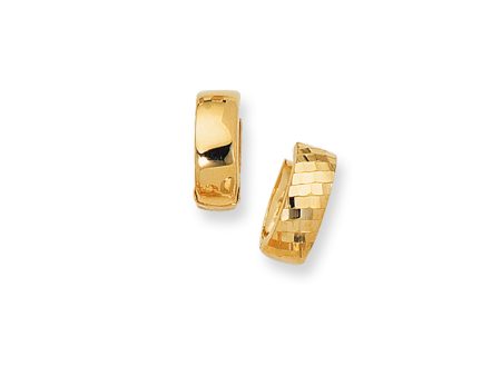 14K Gold Reversible Diamond Cut & Polished Huggie Earring Sale