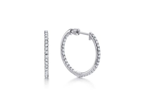 14K White Gold Tiger Claw Set 20mm Round Inside Out Diamond Hoop Earrings Online Sale