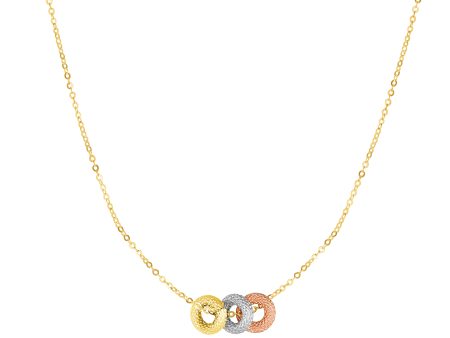 14K Tri-color Gold Diamond Cut 3 Ring Necklace For Sale