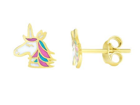 14K Gold Enamel Unicorn Stud Earring Cheap