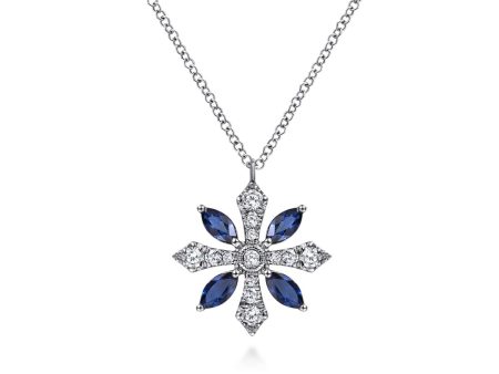 14K White Gold Sapphire and Diamond Star Pendant Necklace Online