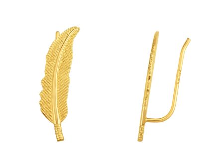 14K Gold Feather Ear Climber Fashion