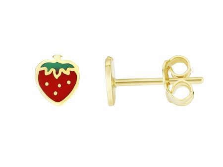 14K Gold Enamel Strawberry Stud Earring Online