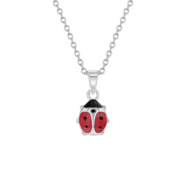 Childrens  Red Ladybug Necklace in Sterling Silver For Discount