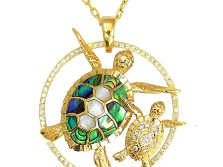 Mother And Child Diamond, Abalone & White Mother of Pearl Sea Turtle Pendant Supply