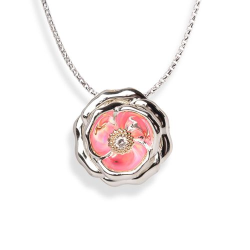 Floral Rose Opal & Diamond Pendant in 14k & Silver For Cheap