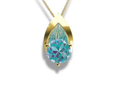 Blue Topaz Davinchi Cut Pendant 14k For Sale