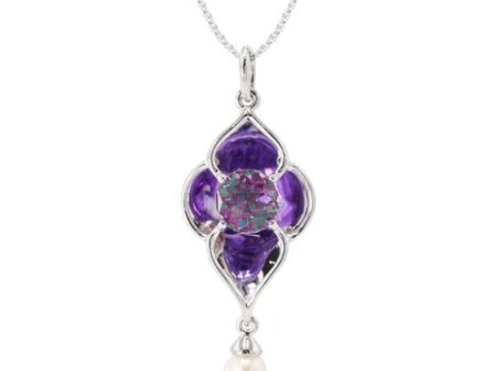 Amethyst & Pearl Pendant in 14k White Gold For Sale