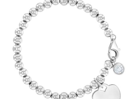 Children s Sterling Silver Beaded Engravable Heart Bracelet w  CZ Online Sale