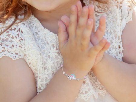 Children s Sterling Silver White Unicorn Charm Bracelet Fashion