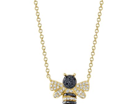 White & Black Diamond Bumble Bee Necklace in 14k Hot on Sale