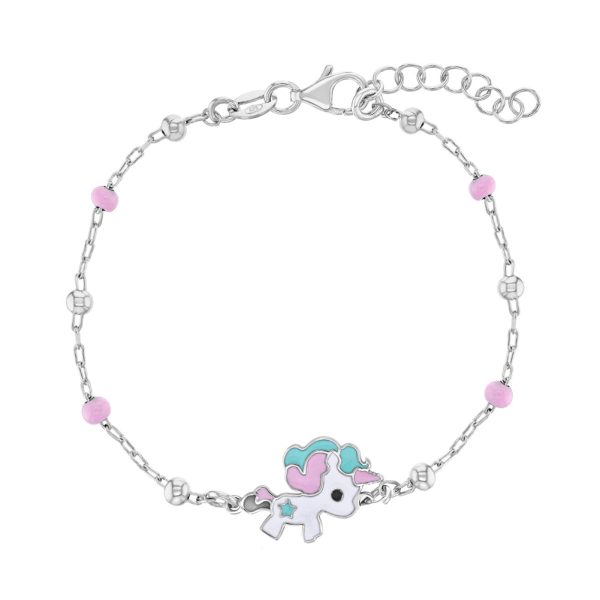 Children s Sterling Silver White Unicorn Charm Bracelet Fashion