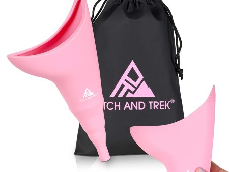 Pitch and Trek Female Urination Device, Silicone Standing Pee Funnel w Discreet Carry Bag, for Travel, Road Trip, Festival, Camping & Hiking Gear Essentials for Women, Pink Cheap