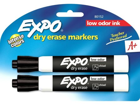 Expo Low Odor Dry Erase Markers, Chisel Tip, Black, 2 Count For Sale