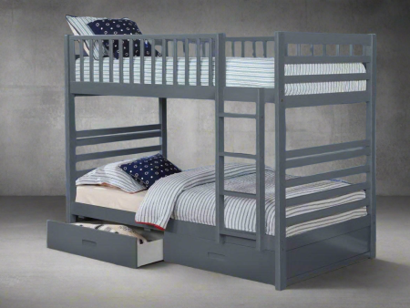 Grey Wooden Twin over Twin Single Bunk Bed includes Drawers For Sale