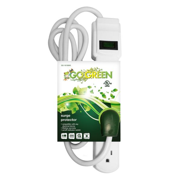 GoGreen Power Surge Protector 6-in-1 Outlets 6 FT White Fashion