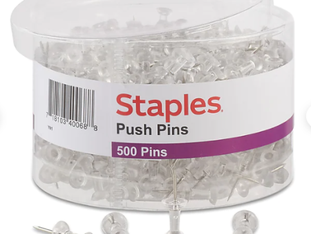 Staples Push Pins, Clear, 500 Case on Sale