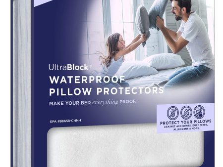 UltraBlock Queen Size Waterproof Pillow Protector (2 Pack) – Zippered Terry Cotton Pillow Cover on Sale