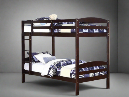 Espresso Wooden Twin over Twin Bunk Bed Convertible to Two Twin Beds For Discount