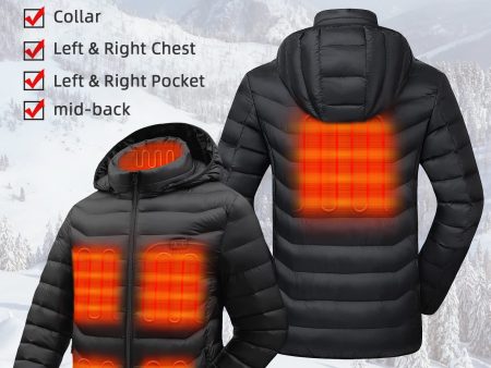 Venustas Heated Jacket with Battery Pack 7.4V (Unisex), 6 heat zones, Heated Coat for Women and Men with Detachable Hood Hot on Sale