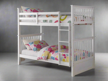 White Mission Wooden Bunk Bed Single over Single (Twin) Converts into Two Beds Discount