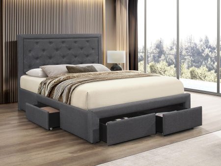 Contemporary Linen Fabric Bed with Pull Out Side and Front Drawers IF 5295 Discount