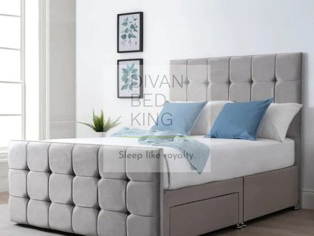 Nolan Divan Bed with Cubed High Floor Standing Headboard and Footboard For Cheap