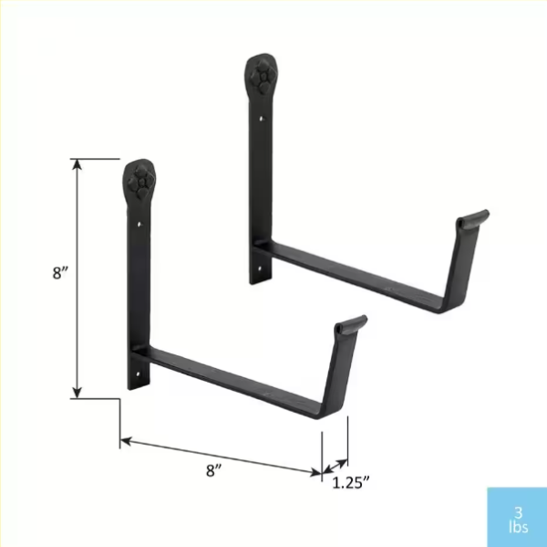 8 in. W Black Powder Coat Iron Wall Mounted Flower Box Brackets (Pair) For Cheap