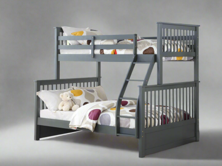 Grey Wood Twin over Double Bunk Bed Convertible with Ladder For Sale