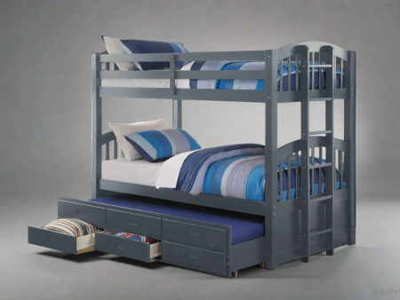 Single over Single Captains Bunk Bed with Pull out Drawer and Trundle For Discount