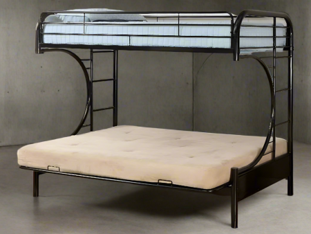 Black Metal Single over Double C Futon Bunk Bed includes Futon Mattress Supply