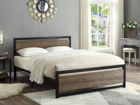 Wood Panel Bed with a Black Steel Frame For Discount