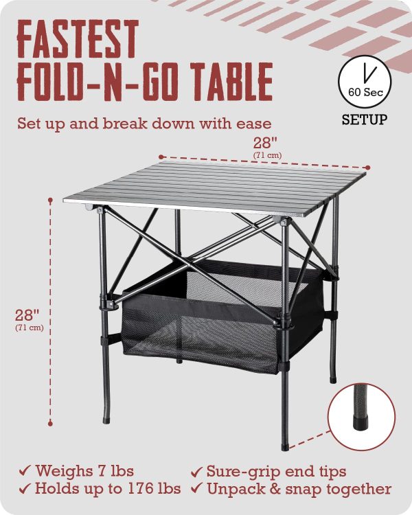 TrailBuddy Folding Camping Table - Small, Aluminum, Foldable Tables with Carry Bag Included - Lightweight and Portable for Beach, Picnic, Tailgate & Outdoor Use, 28in x 28in x 28in Online Sale