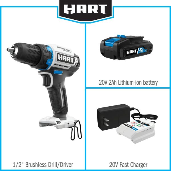 HART 20-Volt Cordless Brushless 1 2-inch Drill Driver Kit and 10-inch Storage Bag Cheap