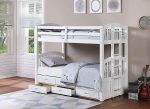 Single over Single over Single White Wood Bunk Bed with Captains Bed Drawers and Trundle Online now