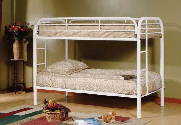 White Metal Bunk Bed Twin over Twin Steel Bunk Bed For Sale