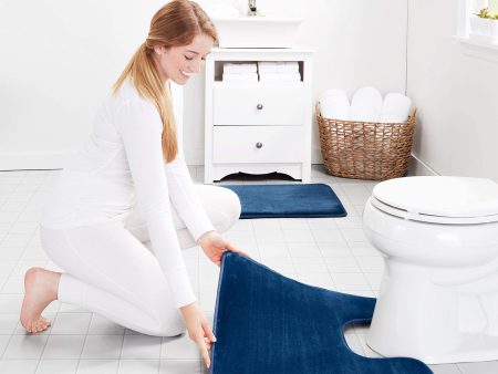 Genteele Memory Foam Toilet Bathroom Rugs, Contour Toilet Mat, Non Slip, Machine Washable, Absorbent, Super Cozy Velvet Bathroom Toilet Carpet (20 inches X 24 inches, White) on Sale