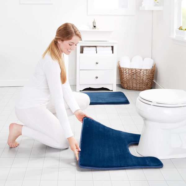 Genteele Memory Foam Toilet Bathroom Rugs, Contour Toilet Mat, Non Slip, Machine Washable, Absorbent, Super Cozy Velvet Bathroom Toilet Carpet (20 inches X 24 inches, White) on Sale