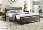 Wood Panel Bed With a Grey Steel Frame Headboard Online