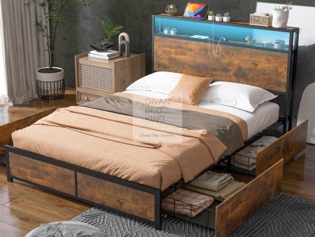 Henry Metal Divan Bed with 4 Drawers with Headboard, Reading Lights & USB Charging For Cheap