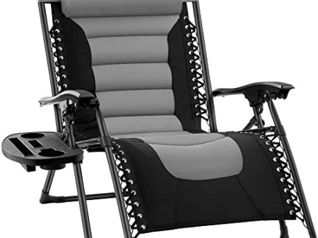 Zero Gravity Chair Camping Best Choice Products Oversized Padded Zero Gravity Chair, Folding Outdoor Patio Recliner, XL Anti Gravity Lounger for Backyard w Headrest, Cup Holder, Side Tray, Polyester Mesh - Gray Hot on Sale